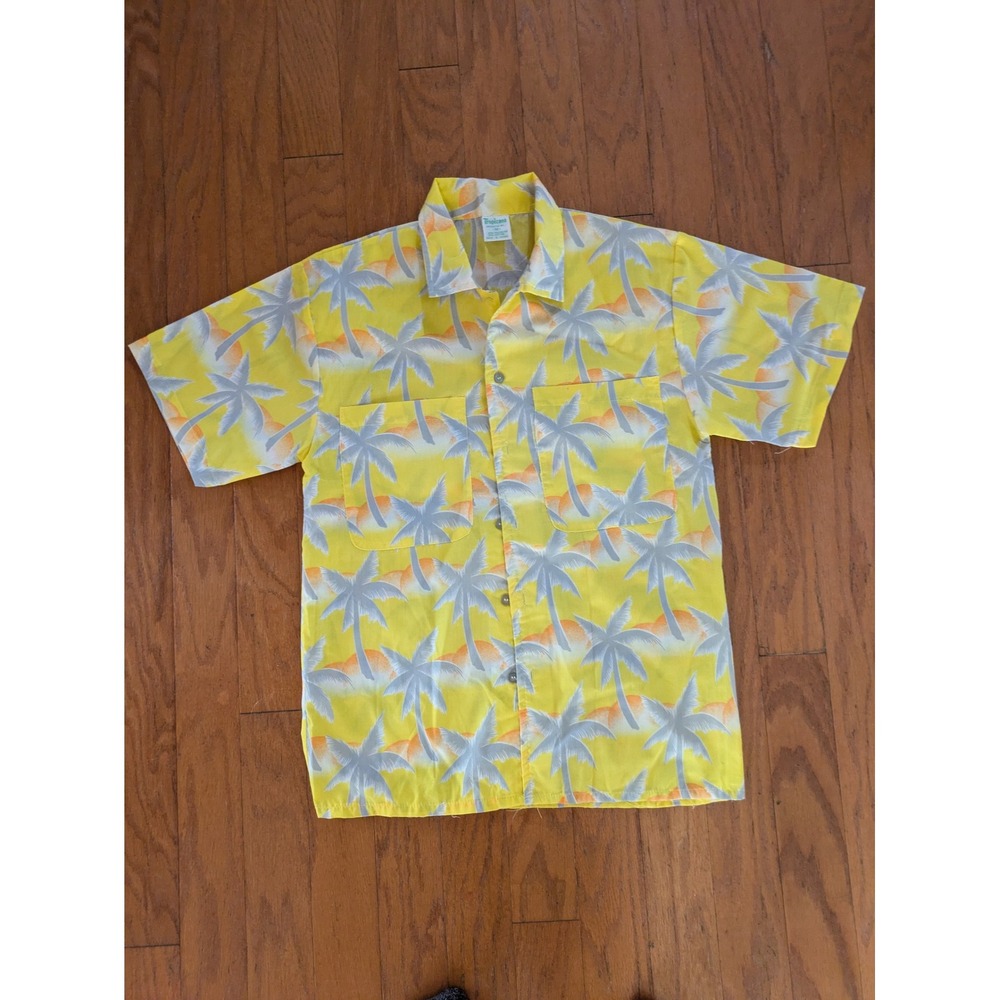 Tropicana Products Yellow Palm Tree Sunset Hawaiian Button Up Shirt M